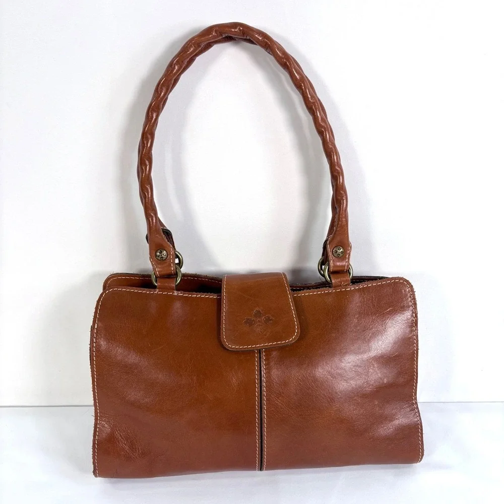 Patricia Nash Rienzo Satchel Tan Leather Shoulder Bag Contrast Stitching